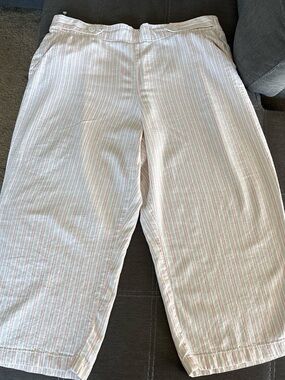 Croft & Barrow pink white Striped Linen Blend Pull On Cropped Pants / Capri 1X